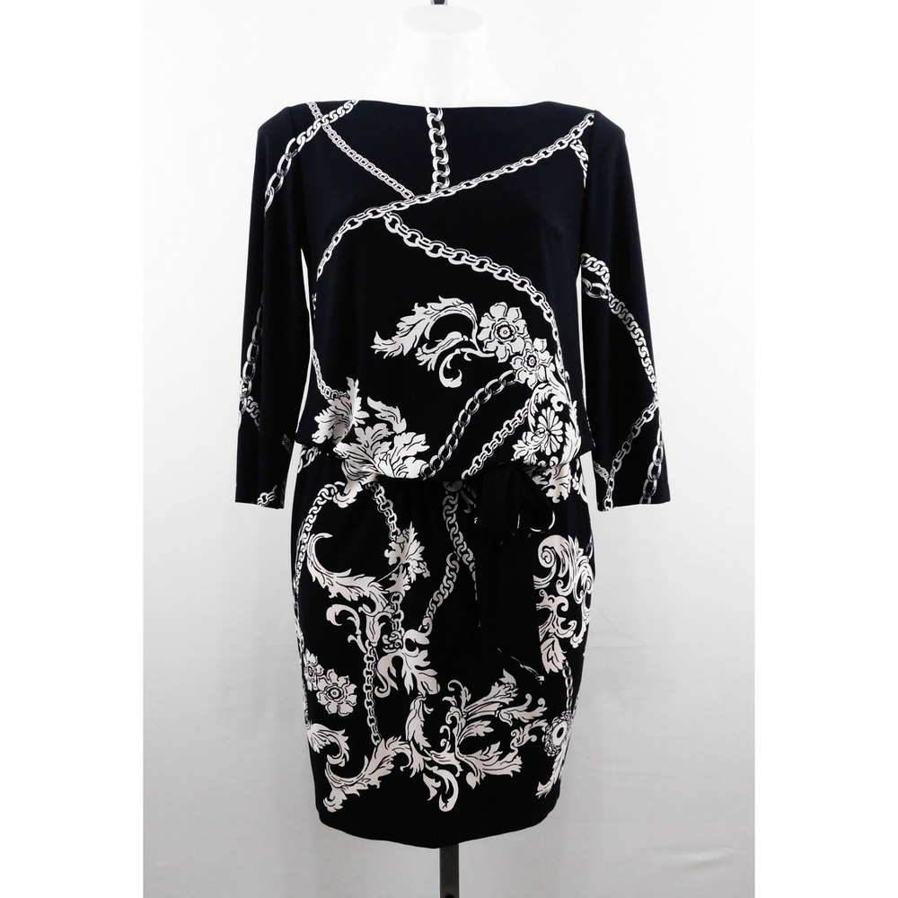 Donna Morgan Women Dress, Size‎ 4, Black/White, 95% Polyester, 5% Spandex